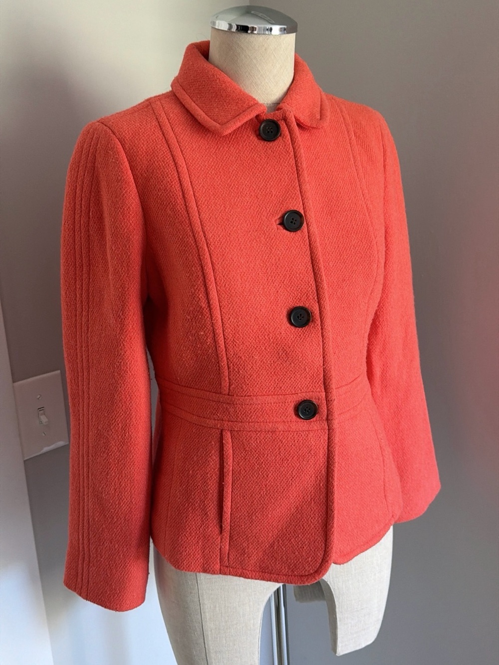 Talbots Petites Women’s Orange Wool Blend Jacket Lined Pockets Button Short 4P
